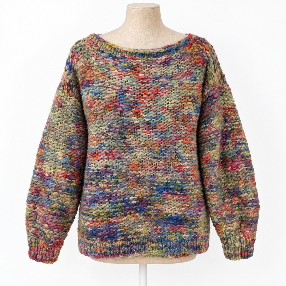 Vintage 90s Hand Knit Chunky Wool Sweater Size M Multicolor Teacher Cottagecore